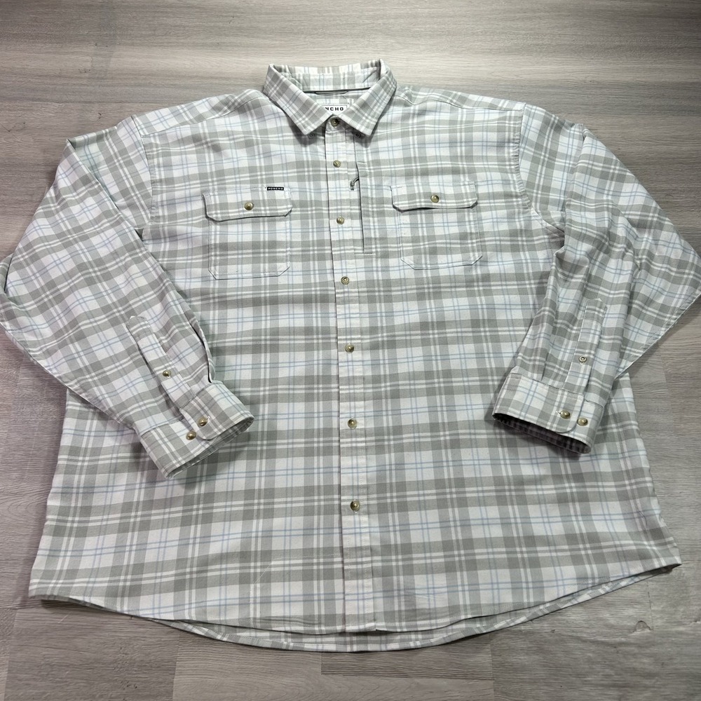 Poncho Shirt Mens 3XL Gray Plaid Long Sleeve Button Up Stretch Magnetic Casual